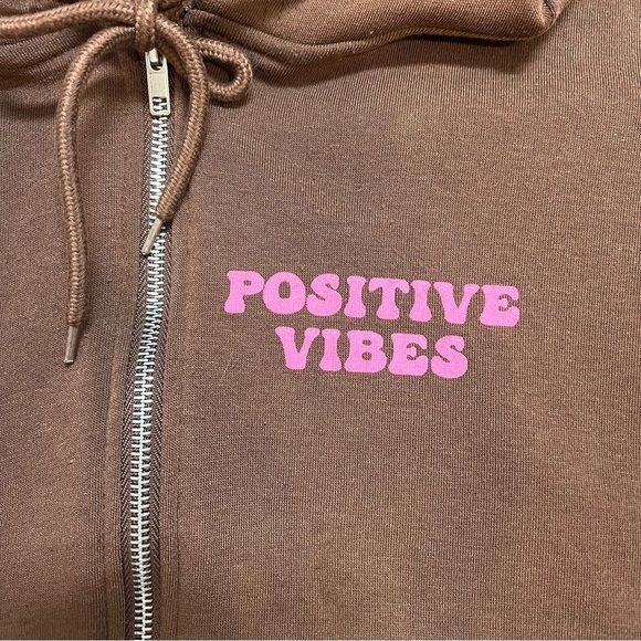 Faded Rose Essentials Positive Vibes Smiley Face Brown Pink Sweatshirt Hoodie S - Picture 6 of 13
